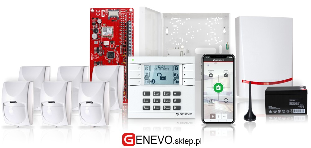 Zestaw alarmowy GENEVO PRiMA 16 GSM alarm z powiadamianiem płyta główna + manipulator LCD  Czujnik ruchu