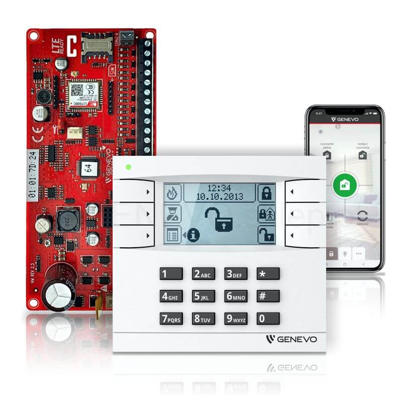 system alarmowy GENEVO PRiMA 64 GSM płyta główna manipulator LCD WH-WH